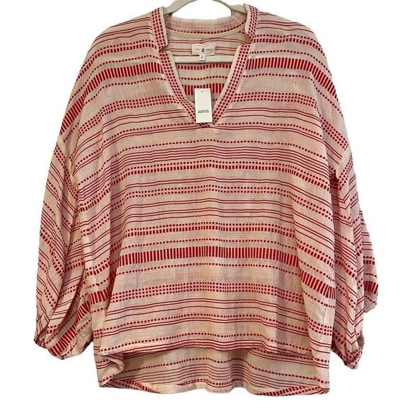 NWT Lou & Grey Red Vastra Dobby Stripe Pullover V-neck Tunic Small - Picture 1 of 10